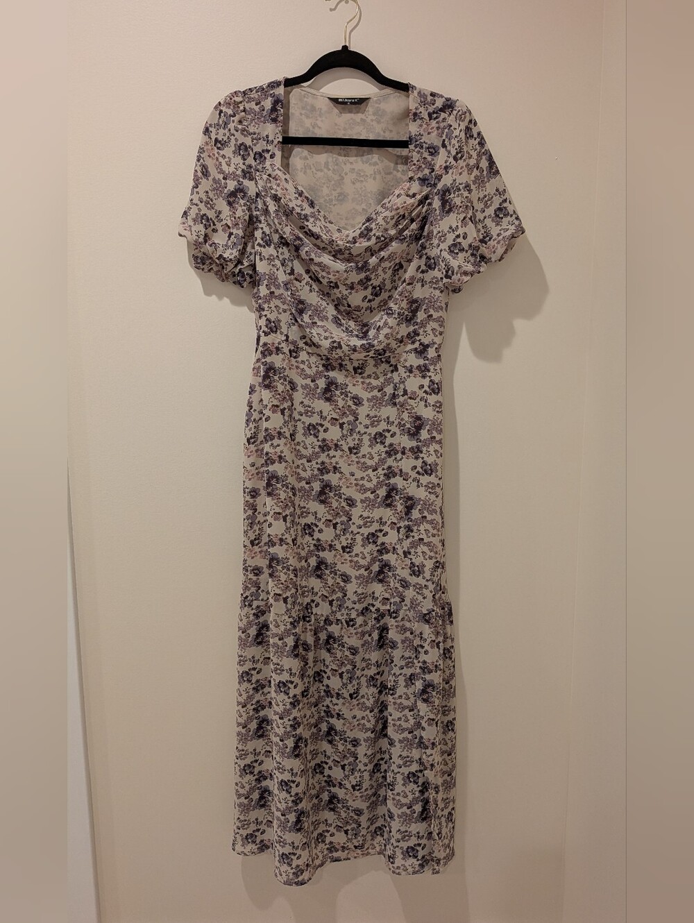Allegra K Lavender Floral Cowl Neck Maxi Dress